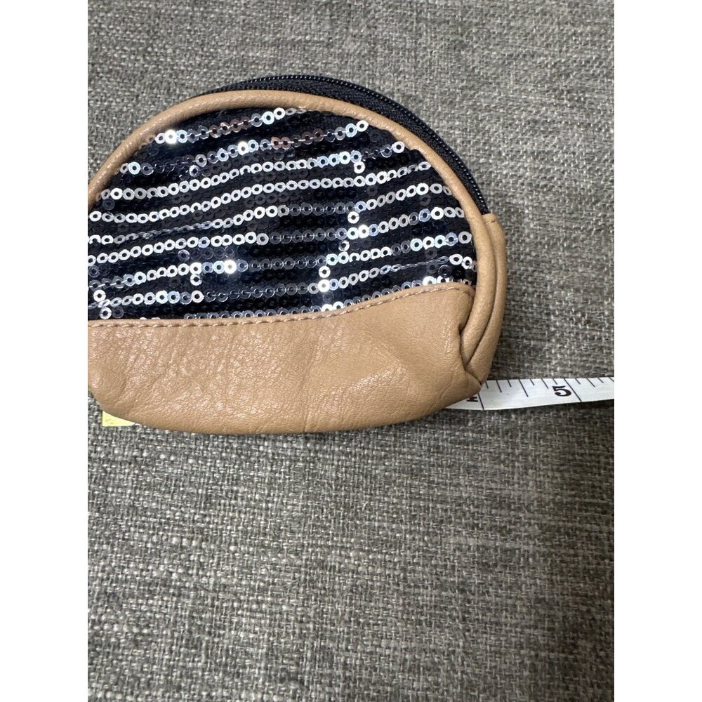 Charming Charlie Womens Girls Keychain Coin Purse Tan & Black Sequin Stripes - Picture 5 of 6